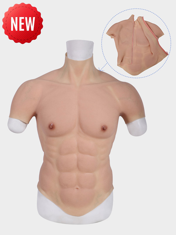 Realistic Muscle Body Suit with Zipper - Regular Size - Silicone